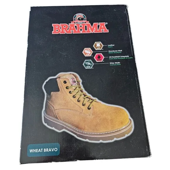 Brahma Wheat Bravo Leather Work Boots Mens Sz 7XW Width Oil Resistant Sole
