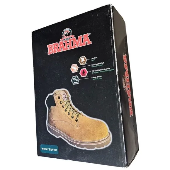 Brahma Wheat Bravo Leather Work Boots Mens Sz 7XW Width Oil Resistant Sole