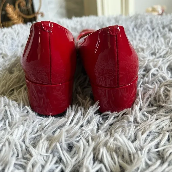 Brand New J. Crew Kate Patent Leather Ballet Block Heel Pumps in Cherry Red