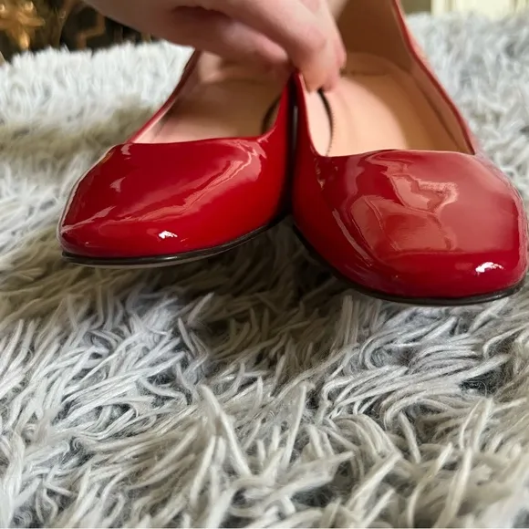 Brand New J. Crew Kate Patent Leather Ballet Block Heel Pumps in Cherry Red