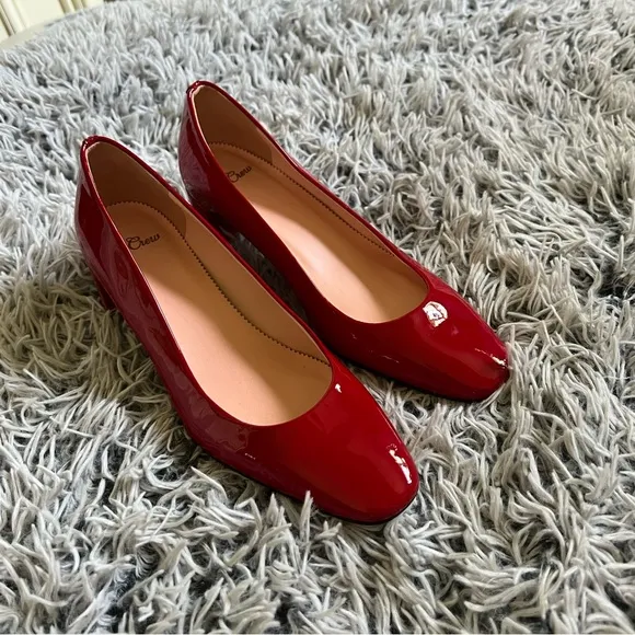 Brand New J. Crew Kate Patent Leather Ballet Block Heel Pumps in Cherry Red