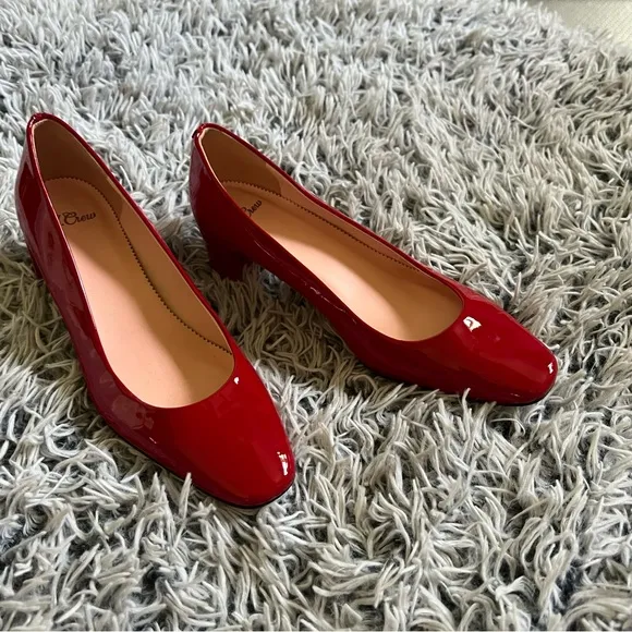 Brand New J. Crew Kate Patent Leather Ballet Block Heel Pumps in Cherry Red