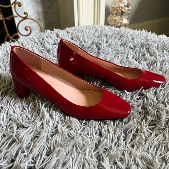 Brand New J. Crew Kate Patent Leather Ballet Block Heel Pumps in Cherry Red