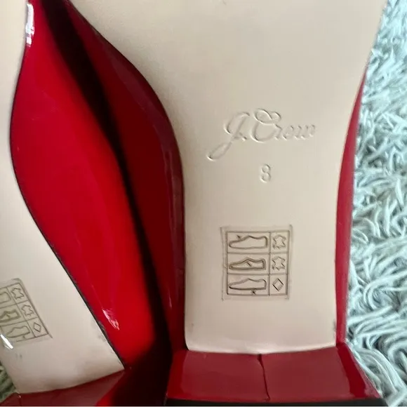 Brand New J. Crew Kate Patent Leather Ballet Block Heel Pumps in Cherry Red
