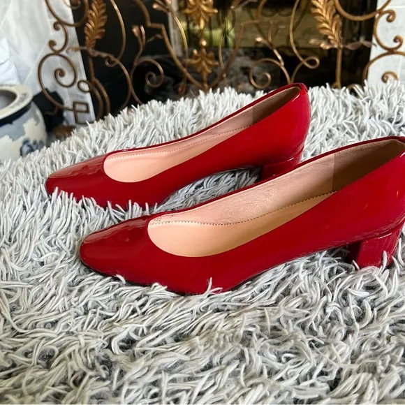 Brand New J. Crew Kate Patent Leather Ballet Block Heel Pumps in Cherry Red