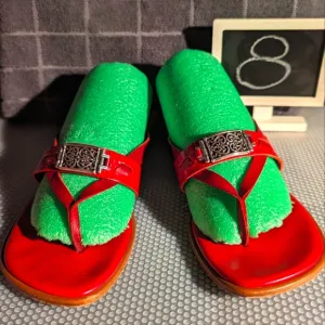 Brighton Laura 8 vintage cherry red leather thong sandals snakeskin&amp;silvertone