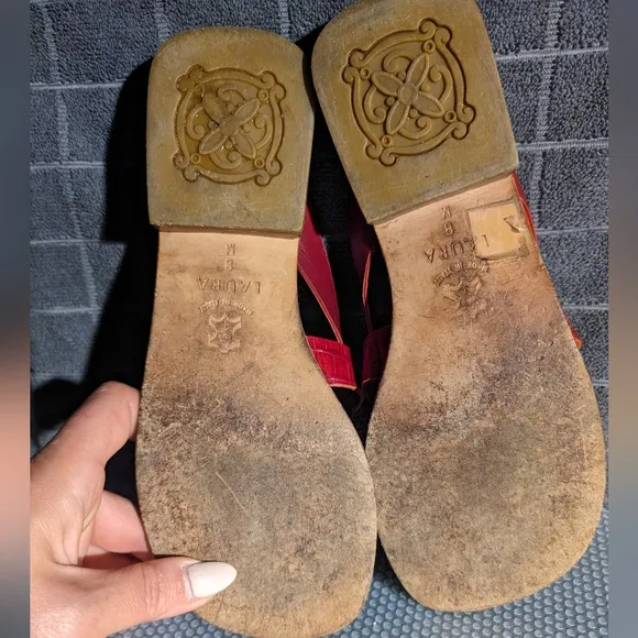 Brighton Laura 8 vintage cherry red leather thong sandals snakeskin&amp;silvertone