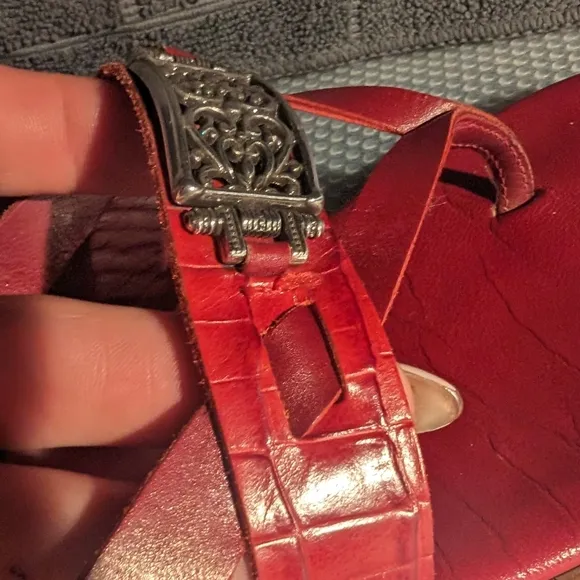 Brighton Laura 8 vintage cherry red leather thong sandals snakeskin&amp;silvertone