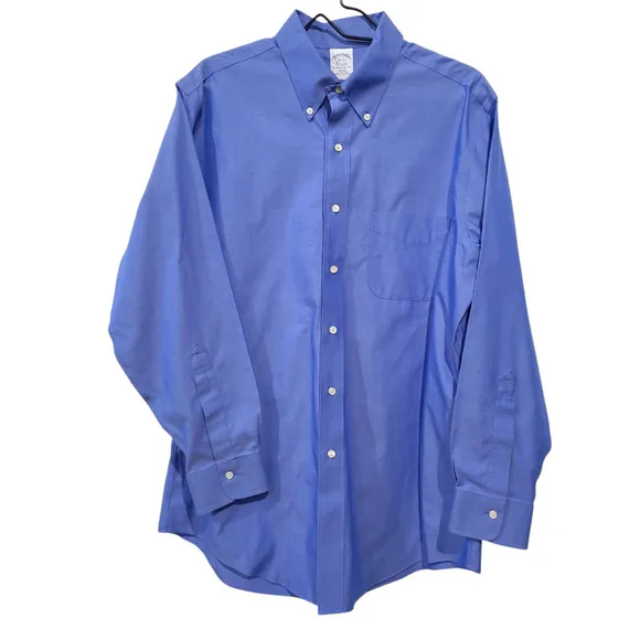 Brooks Brothers 16/33 Button Down Dress Shirt Blue Slim Fit Non Iron Cotton