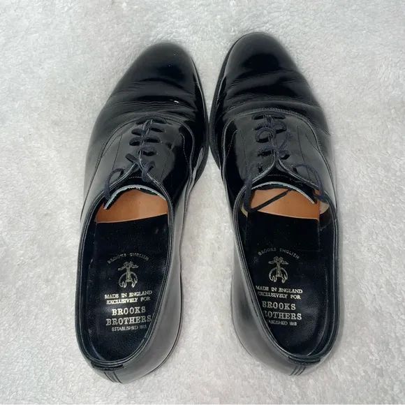 Brooks Brothers Crockett &amp; Jones Black Patent Leather Oxford Shoes Mens US 9.5