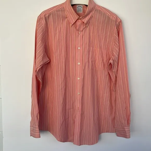Brooks Brothers Orange Dress Non-Iron Stretch Shirt Slim Fit Large