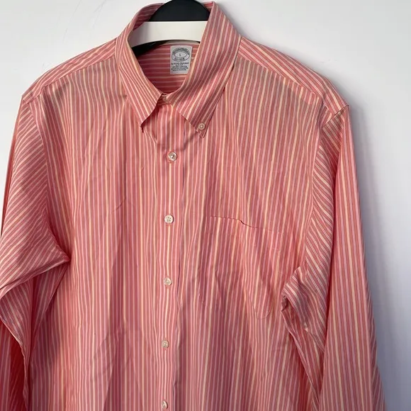 Brooks Brothers Orange Dress Non-Iron Stretch Shirt Slim Fit Large