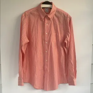 Brooks Brothers Orange Dress Non-Iron Stretch Shirt Slim Fit Large