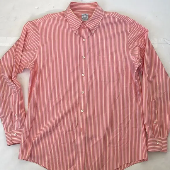 Brooks Brothers Orange Dress Non-Iron Stretch Shirt Slim Fit Large