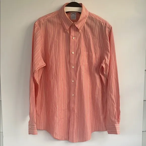 Brooks Brothers Orange Dress Non-Iron Stretch Shirt Slim Fit Large