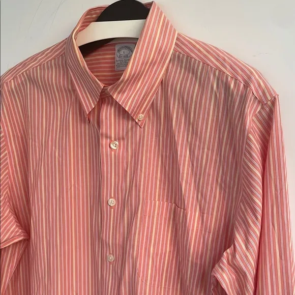 Brooks Brothers Orange Dress Non-Iron Stretch Shirt Slim Fit Large