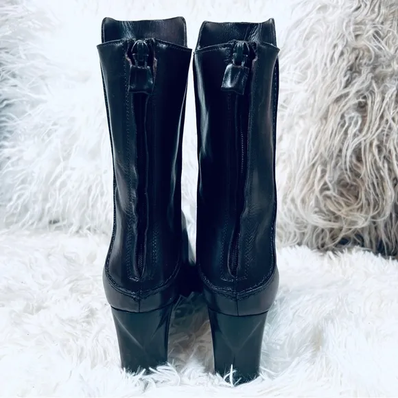 Brown Leather Costume National Mid Calf High Heeled Boots