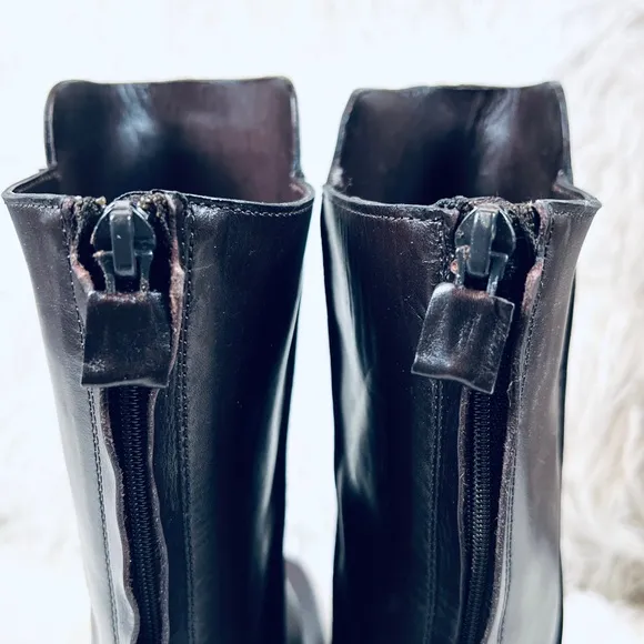 Brown Leather Costume National Mid Calf High Heeled Boots