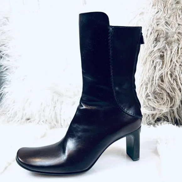 Brown Leather Costume National Mid Calf High Heeled Boots