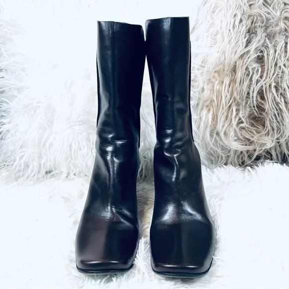 Brown Leather Costume National Mid Calf High Heeled Boots