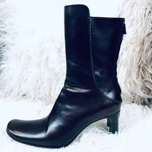 Brown Leather Costume National Mid Calf High Heeled Boots