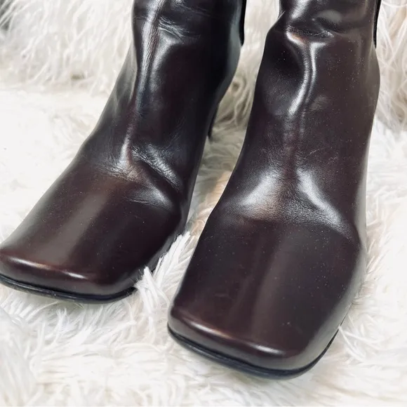 Brown Leather Costume National Mid Calf High Heeled Boots