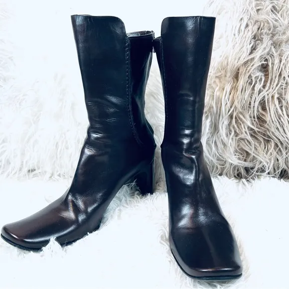 Brown Leather Costume National Mid Calf High Heeled Boots