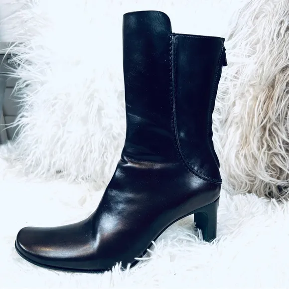 Brown Leather Costume National Mid Calf High Heeled Boots