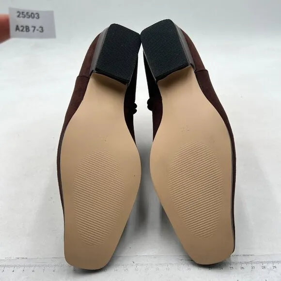 Brown Square Toe Low Chunky Heel Ankle Booties Chic Zip Up Short Boot