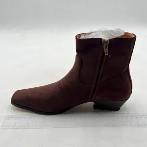 Brown Square Toe Low Chunky Heel Ankle Booties Chic Zip Up Short Boot
