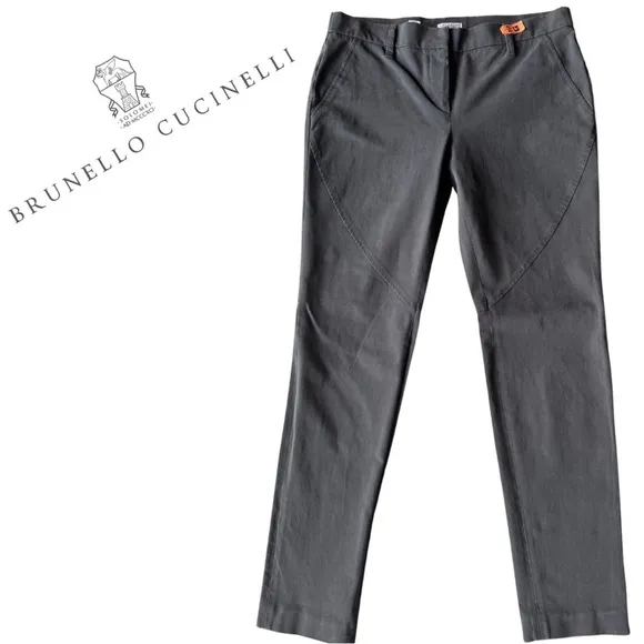 Brunello Cucinelli Mid Rise Straight Leg Pants Charcoal 8 Medium Gray Designer