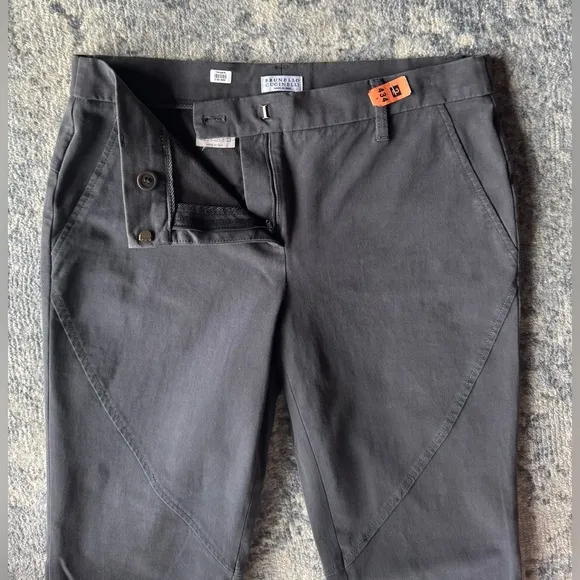 Brunello Cucinelli Mid Rise Straight Leg Pants Charcoal 8 Medium Gray Designer