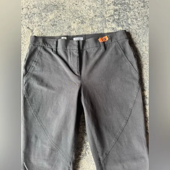 Brunello Cucinelli Mid Rise Straight Leg Pants Charcoal 8 Medium Gray Designer