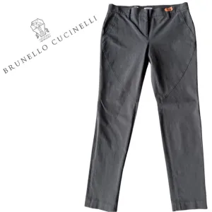 Brunello Cucinelli Mid Rise Straight Leg Pants Charcoal 8 Medium Gray Designer