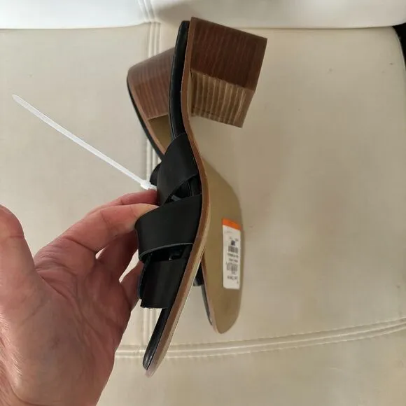 BRUNO MAGLI ARIA BLOCK HEEL BLACK LEATHER SLIDE SANDAL. SIZE 7.5 New