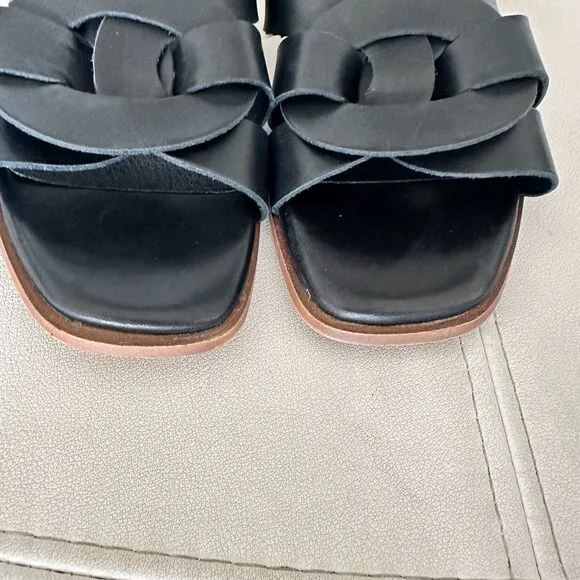 BRUNO MAGLI ARIA BLOCK HEEL BLACK LEATHER SLIDE SANDAL. SIZE 7.5 New