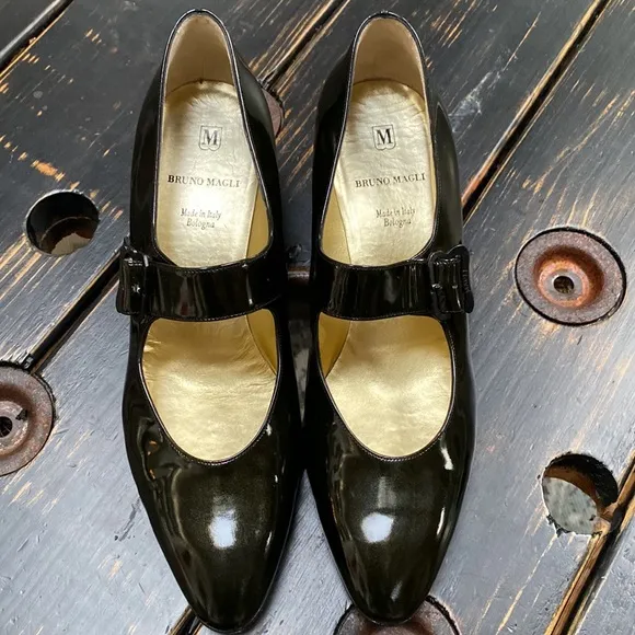 Bruno Magli Patented Leather Mary Jane Heels in Deep Green