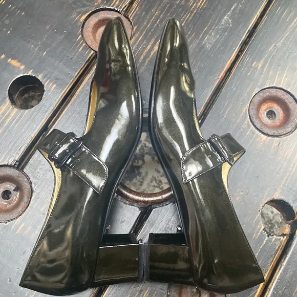 Bruno Magli Patented Leather Mary Jane Heels in Deep Green