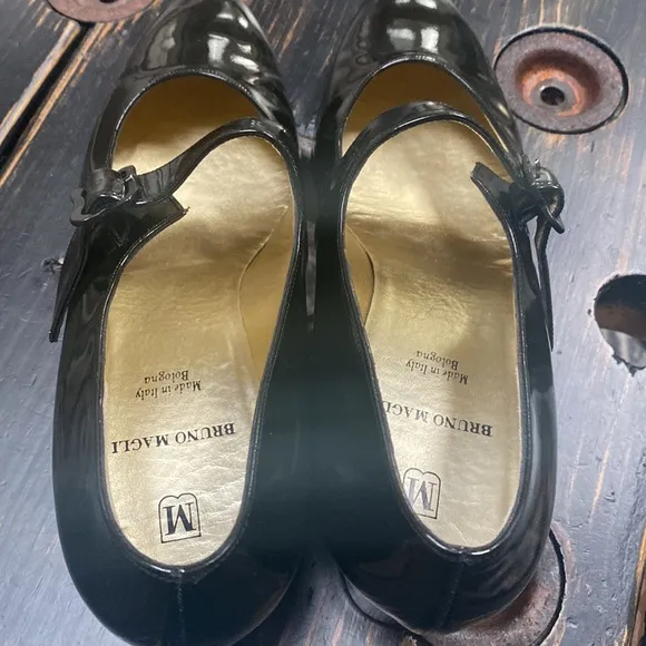 Bruno Magli Patented Leather Mary Jane Heels in Deep Green