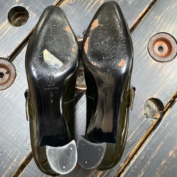Bruno Magli Patented Leather Mary Jane Heels in Deep Green