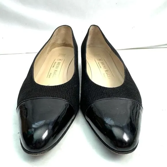 Bruno Magli Suede Black Cap Toe Low Heels Pumps Shoes Size 8.5 AA