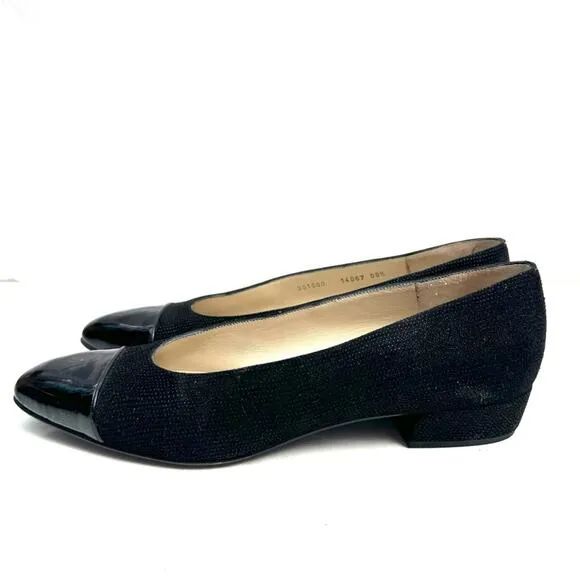 Bruno Magli Suede Black Cap Toe Low Heels Pumps Shoes Size 8.5 AA