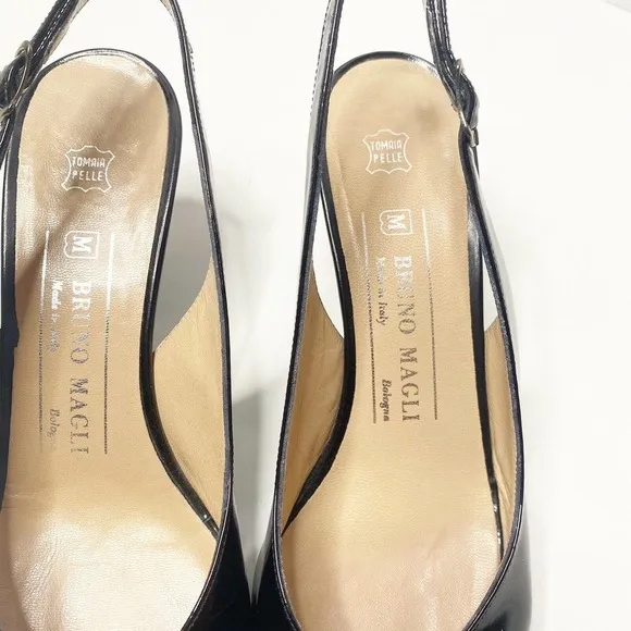 Bruno Magli Womens Black Patent Leather Sling Back Heel Shoes SZ 7 AA Italy