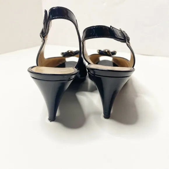 Bruno Magli Womens Black Patent Leather Sling Back Heel Shoes SZ 7 AA Italy