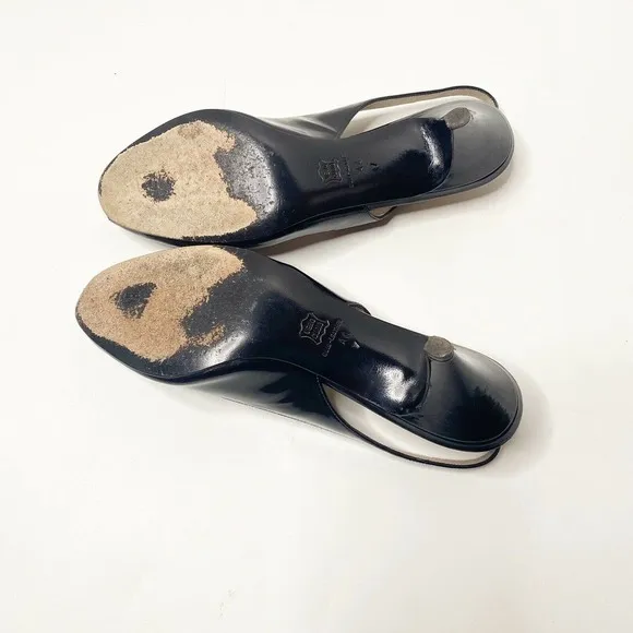 Bruno Magli Womens Black Patent Leather Sling Back Heel Shoes SZ 7 AA Italy