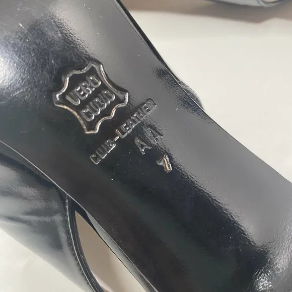 Bruno Magli Womens Black Patent Leather Sling Back Heel Shoes SZ 7 AA Italy