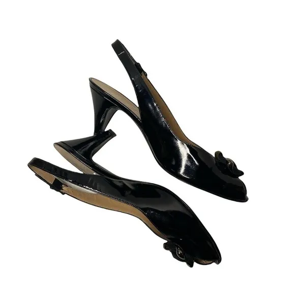 Bruno Magli Womens Black Patent Leather Sling Back Heel Shoes SZ 7 AA Italy