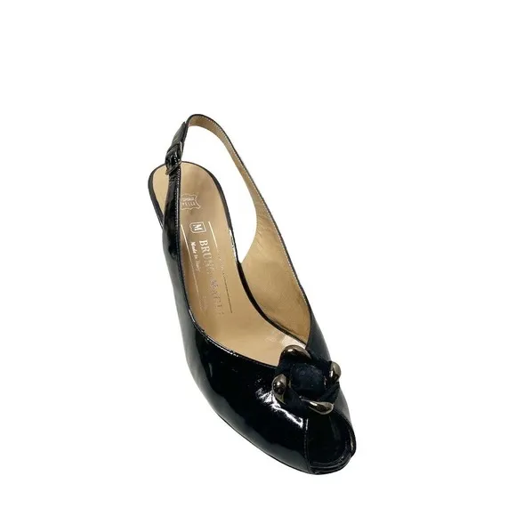 Bruno Magli Womens Black Patent Leather Sling Back Heel Shoes SZ 7 AA Italy