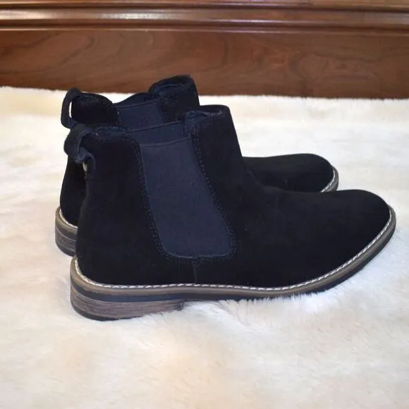 Bruno Marc Chelsea Boots Pull On Almond Toe Black Suede Shoes