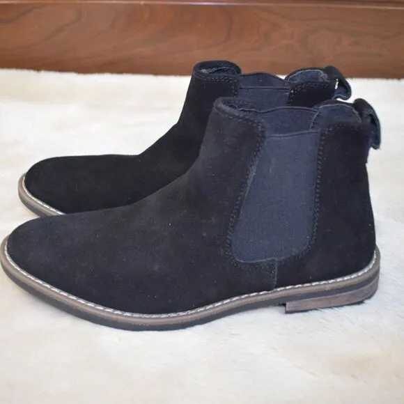 Bruno Marc Chelsea Boots Pull On Almond Toe Black Suede Shoes